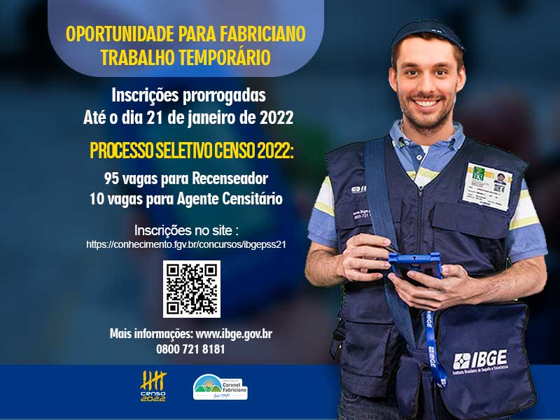 IBGE prorroga inscrições de processo seletivo para Censo 2022; Em Fabriciano, são oferecidas 105 vagas