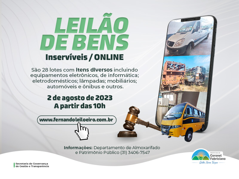Prefeitura de Fabriciano agenda leilão online de bens inservíveis, equipamentos veículos para o dia 2 de agosto